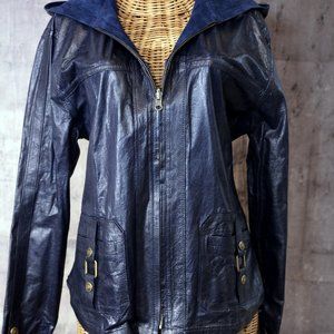 Navy Blue Genuine Leather Reversible Jacket